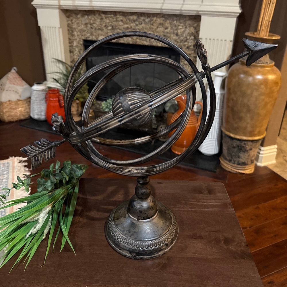 Vintage Armillary Sundial w/ Faux Bronze Finish 16.5" Tall Spins Metal